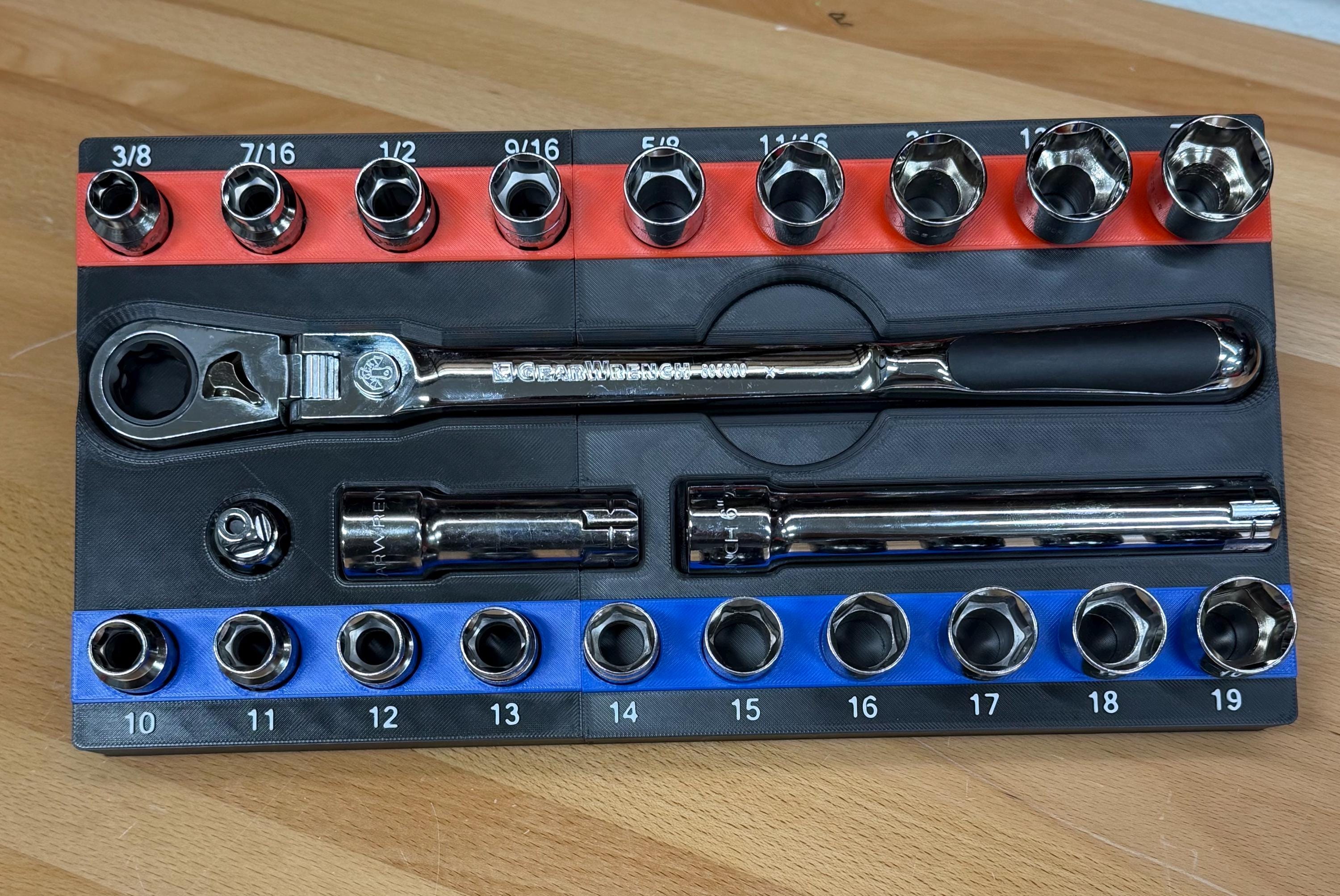 GearWrench 23-Piece 3/8″ Pass-Thru Socket Set – SAE & Metric 6-Point #893823 Organizer - Image 2